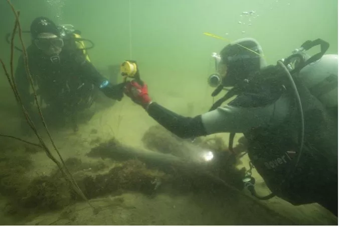 Archeological diving excavation.
